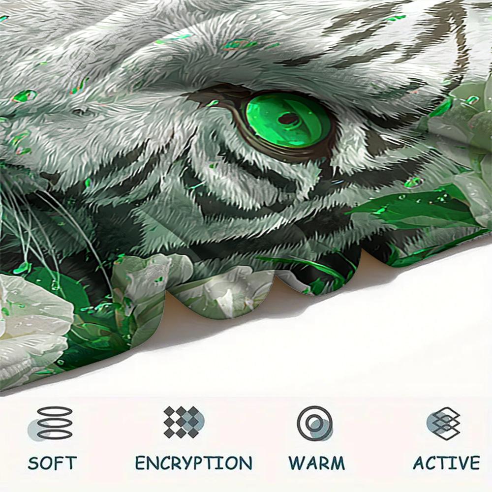 Flanelová deka s potiskem bílého tygra, Vysoce kvalitní, Pohodlná pro všechna roční období, Domácí dekorace, Teplo a pohodlí, Perfektní jako vánoční dárky