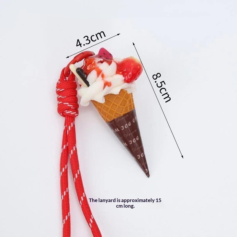 Simulation Ice Cream Cone Keychain Braided Lanyard Realistic Design Backpack Pendant Gift For Girls