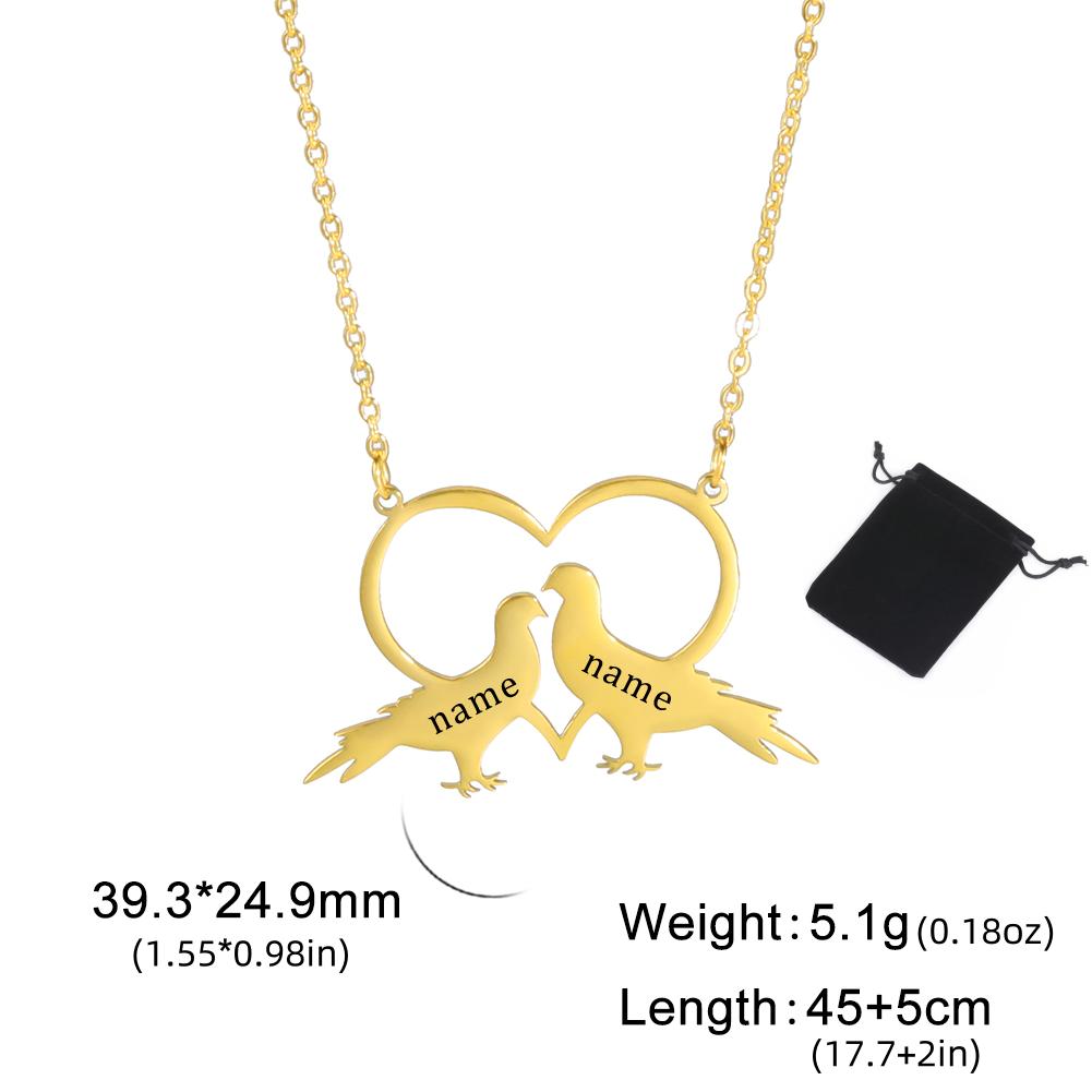 Customized Love Dove Couple Name Necklace Stainless Steel Personalized Romantic Love Bird Necklace Couple Jewelry Gift