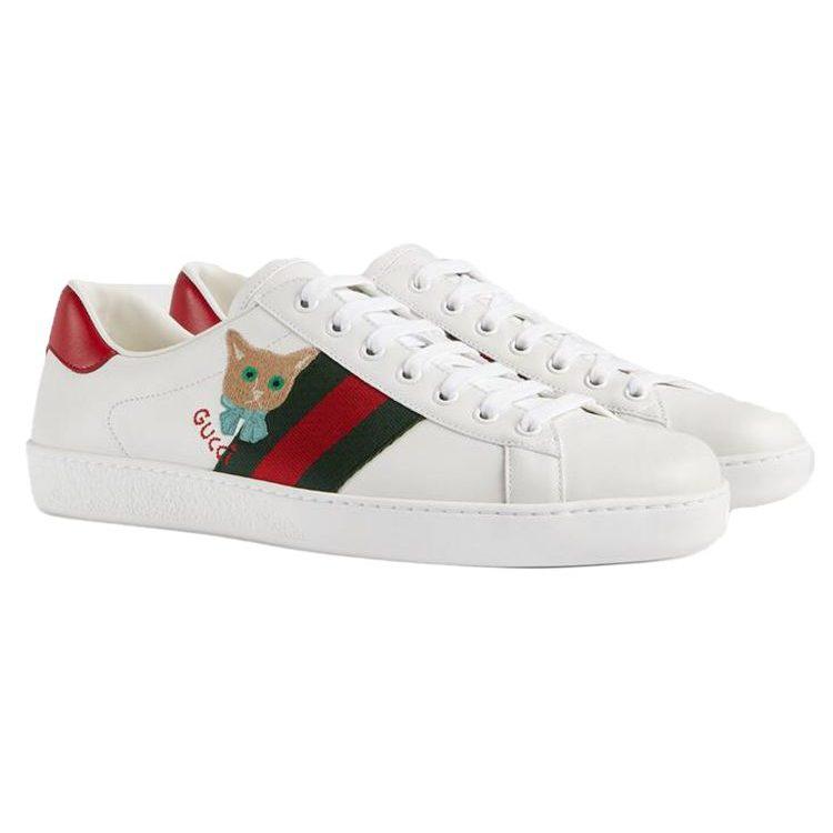 Gucci Ace Cat Motif Low-top Sneakers 663219 1XG60 9065