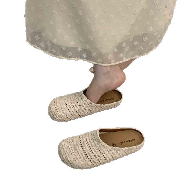 Evening Wind Thick-soled Bohemian Boken Shoes Women's Outer Wear Woven Hollow Breathable Half-drag One Pedal Bag Head Single Shoes