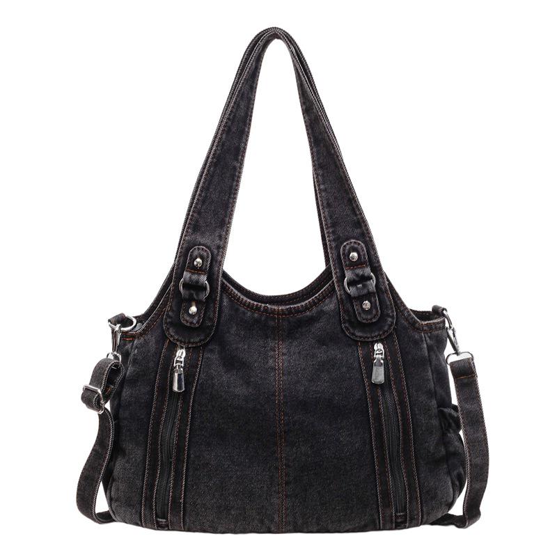 Large Vintage Denim Tote Bag - Casual Single Shoulder and Crossbody Versatile Style