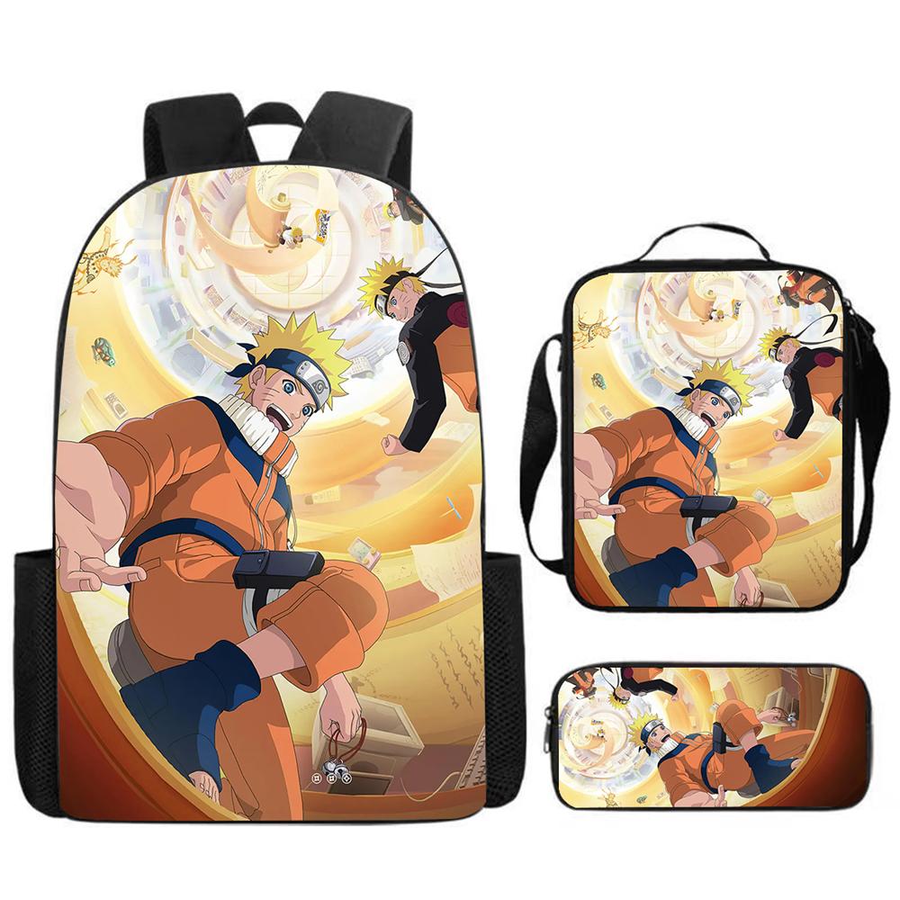 3Pcs Set NARUTO Kids School Backpack With Lunch Bag&Pencil Case,Lightweight&Durable,Cartoon School Bags For Ages 6-10 Boys&Girls