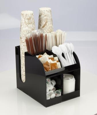 Kaffee-Theken-Organizer, zur Aufbewahrung von Pappbechern, Strohhalmen und Würzmitteln, schwarz, multifunktionaler Café-Ständer