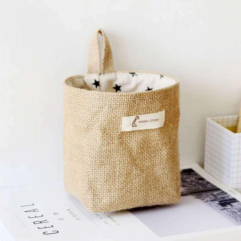 Cotton Linen Storage Hanging Bag - Over-the-Door Wall Desktop Organizer for Bathroom and Home
