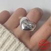 BFCLUB Silver Color Rings for Women Fashion Geometric Handmade Irregular Bump Hollow Heart Hollow Ring Party Christmas Gift
