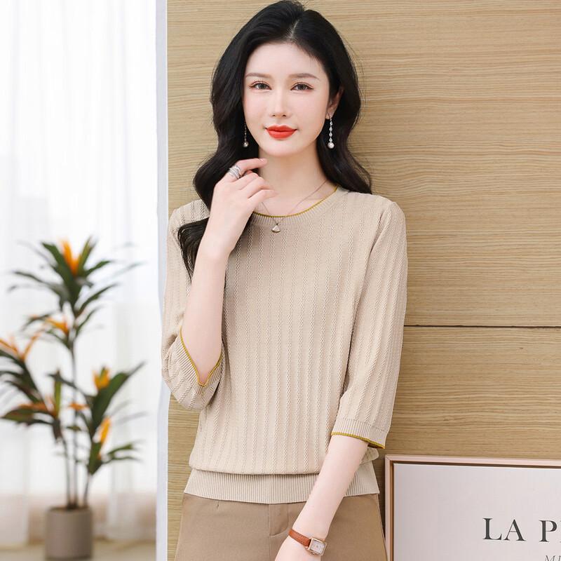 

SNOWFLYING Women s Round Neck 3/4 Sleeve Knit Top M