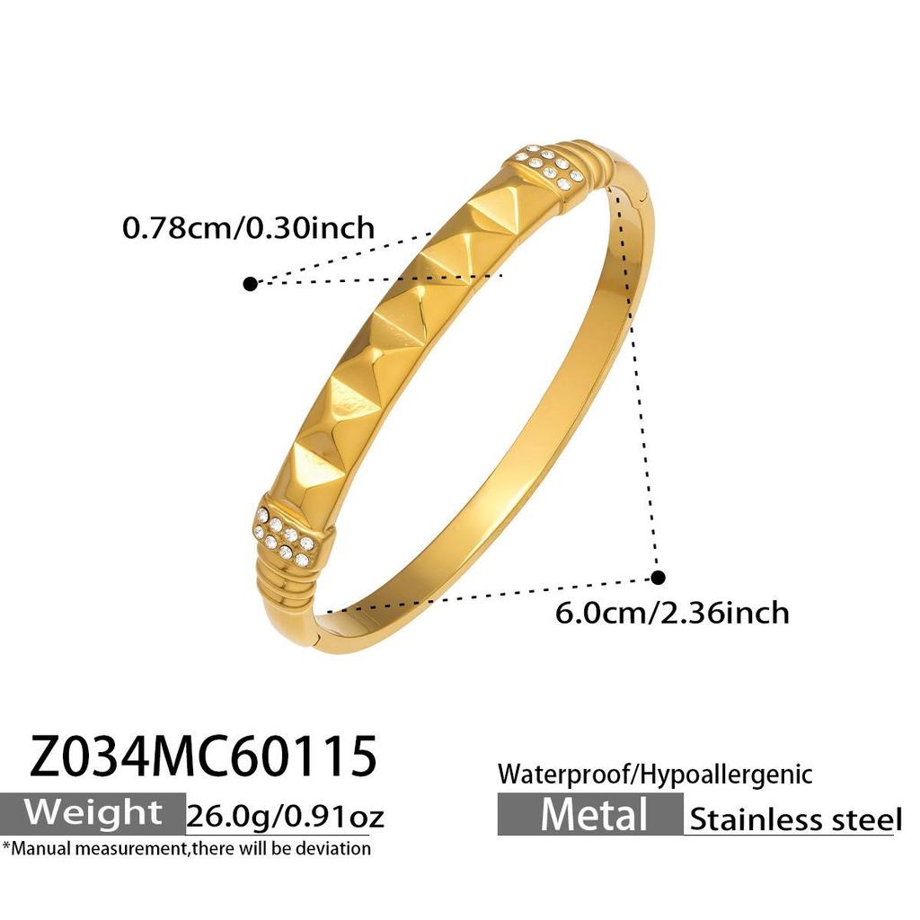 18K Gold-Plated Geometric Zirconia Bracelet with Stainless Steel Buckle