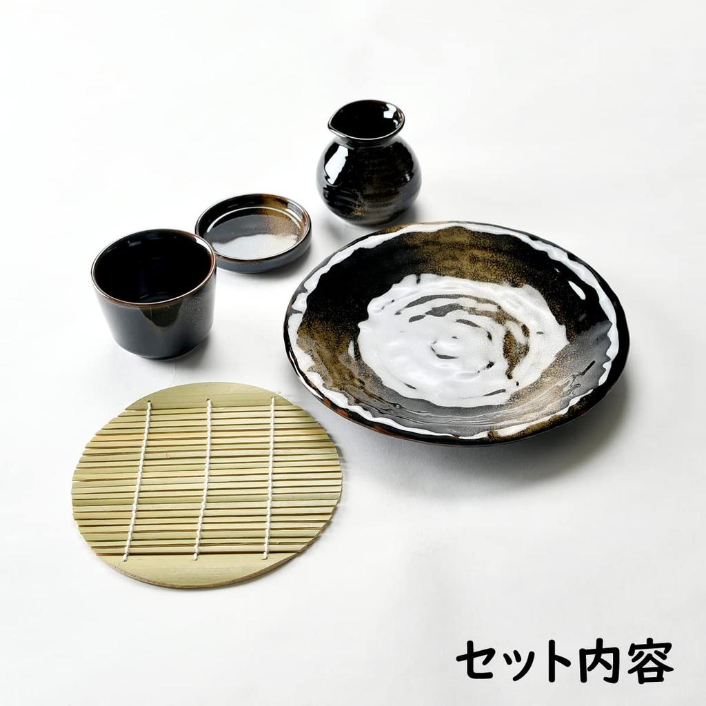 Setomono Honpo's 5-piece Golden Kinka Soba Set (Soba Choko [Chokku] [Soba Plate])