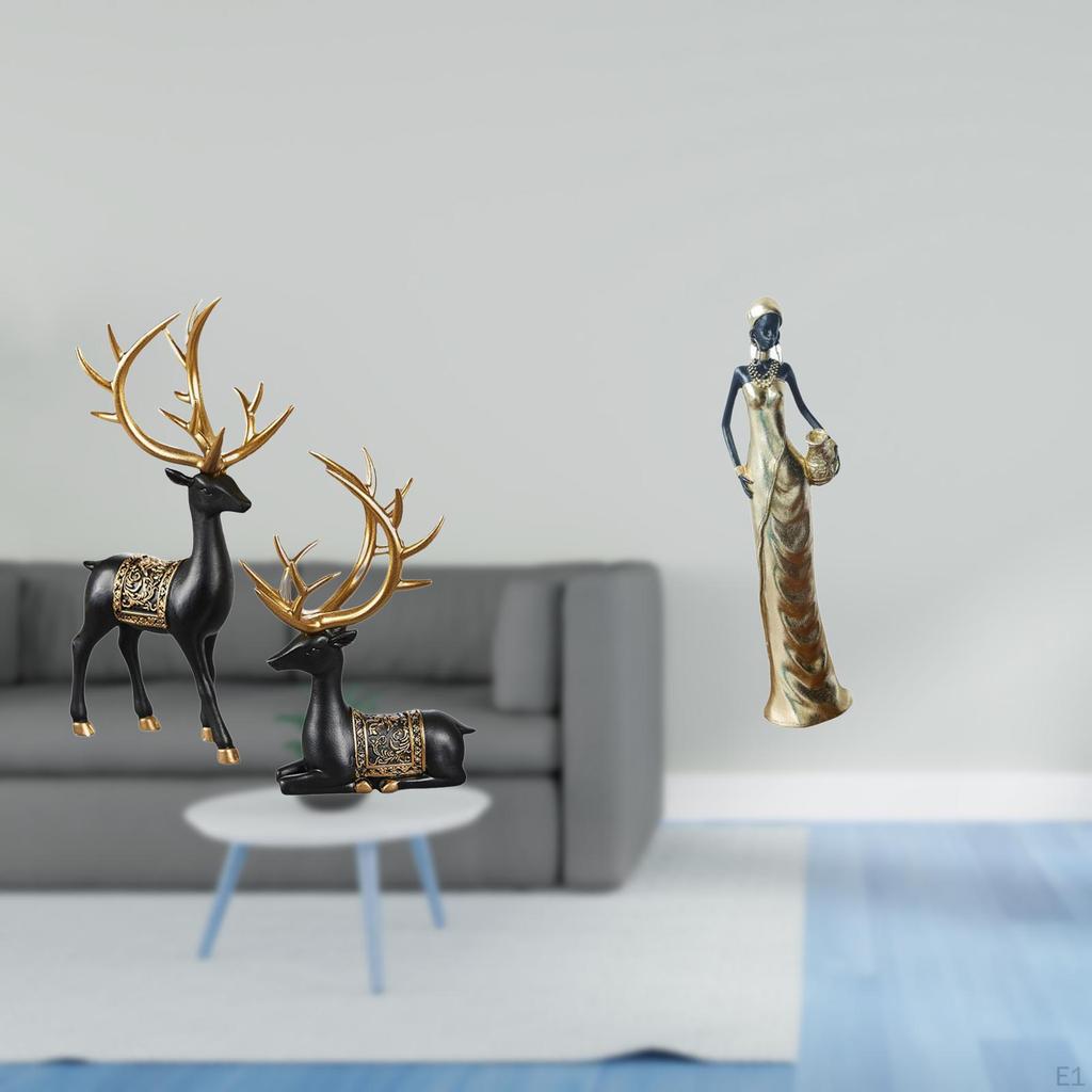 Elegant Reindeer And Tribal Lady Resin Sculpture Collection Unique Animal Vintage Figurine for