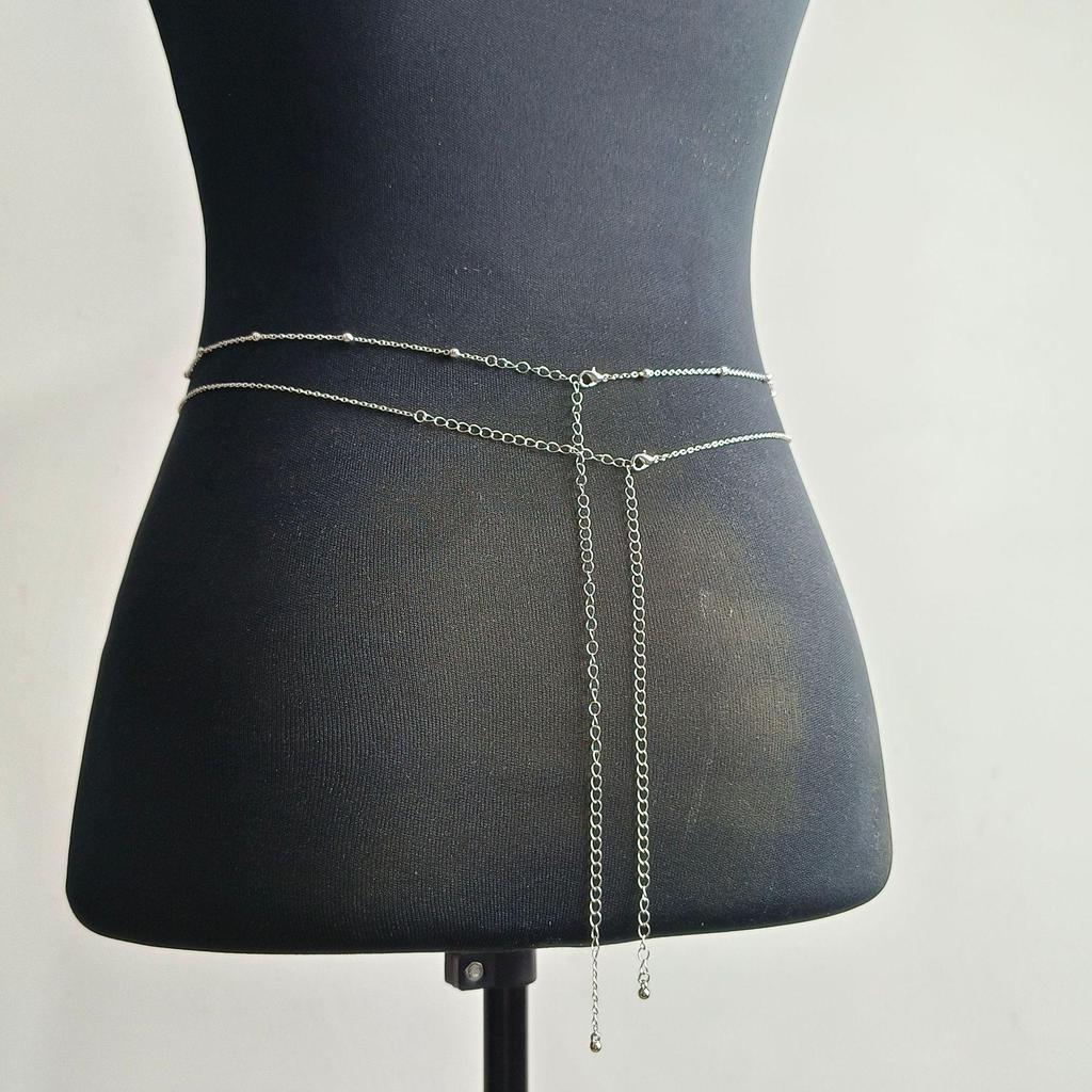 Tassel Sequin Double-Layer Waist Chain - Turquoise Hip Hop Body Accessory