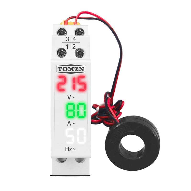 Din Rail 3in1 Single Phase Ampere Voltage Frequency Meter Ac 0-99Hz 100A Voltmeter Indicator LED Digital Display 110V 230V TOMZN