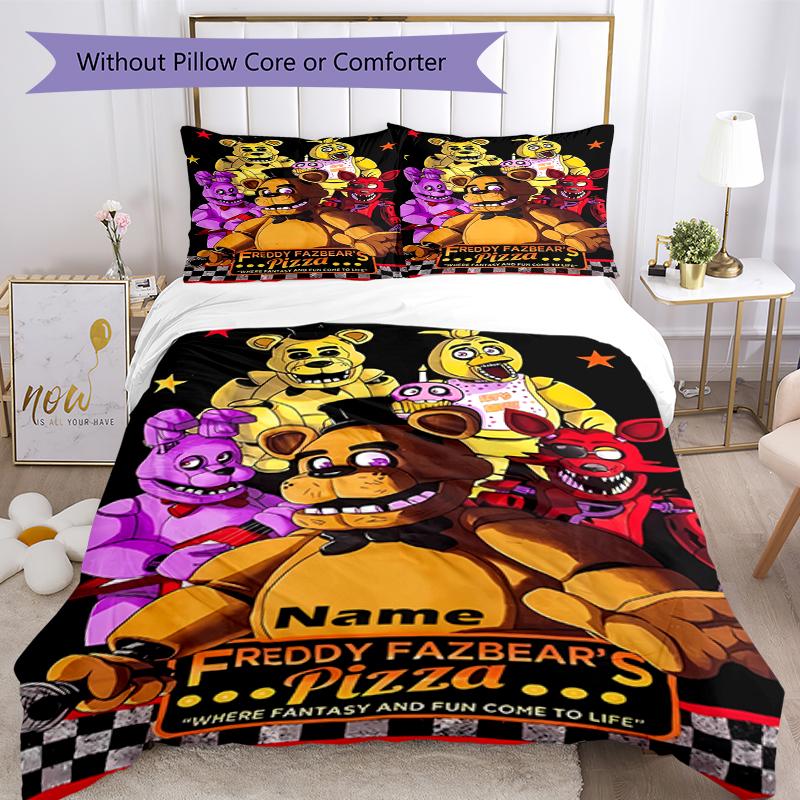 3pcs Custom Name Five Nights At Freddy's Bedding Set Duvet Cover Closure Includes 1 Duvet Cover & 2 Pillowcases, Soft and Comfortable for All Seasons.