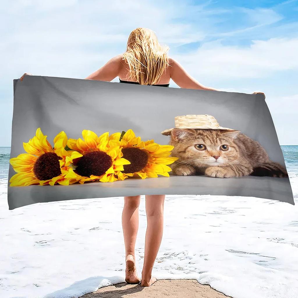 Dog With Flowers Pattern Microfiber Sand Free Beach Towel Oversized Quick Dry Absorbent Pool Towels For Pool Swimming Bathroom