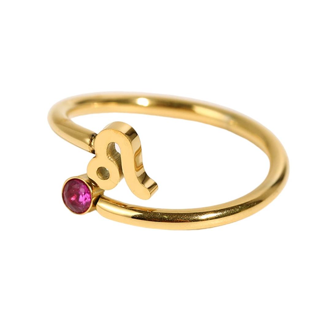 CARLIDANA Vintage Letter Heart Adjustable Gold Plated Stainless Steel 12 Zodiac Sign Zircon Letter Open Ring Jewelry Women
