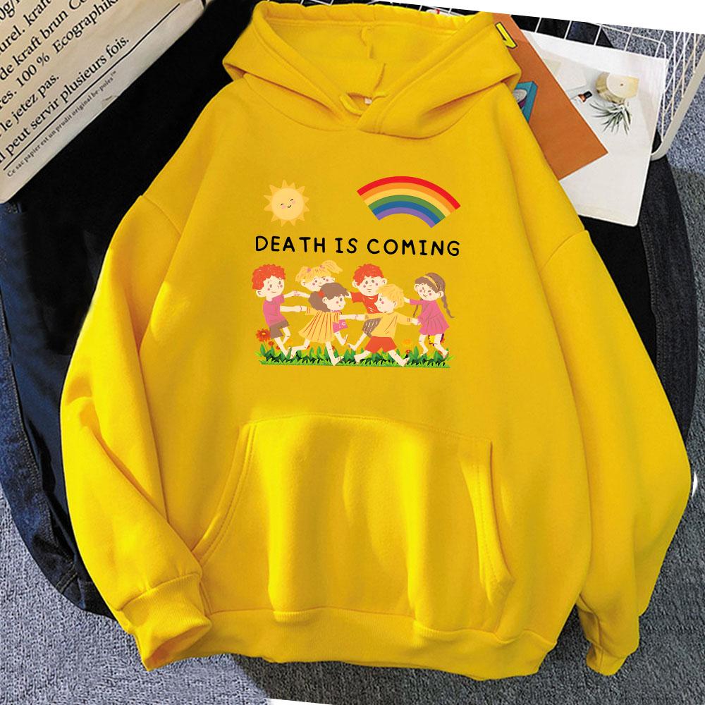 Graphic Clothes Death Is Coming Letter Printing Hoodies Women/Men Winter Comfortable Sweatshirts Hooded Cartoon Cute Hoody
