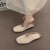 Fashion 2025 Women Mules Slippers Female Summer Flats Sandals Knit Fabric Stretch Slides Holiday Beach Shoes Square Heel Square Toe Flat