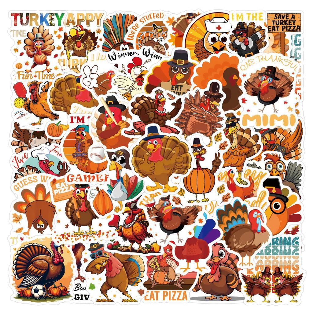 55 Cartoon Thanksgiving Turkey Stickers for Journals, Water Bottles, Computers - Waterproof Decorative Set
