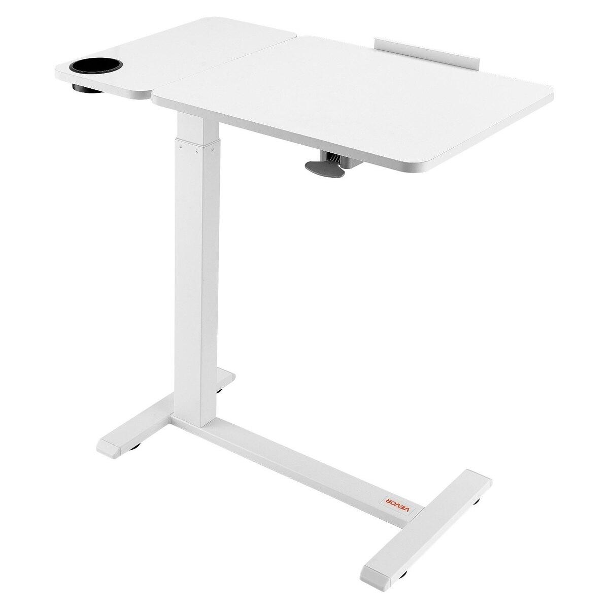 Überbett-Tisch Nachttisch mit Klapp-Schreibtisch, Rädern & Becherhalter Weiß