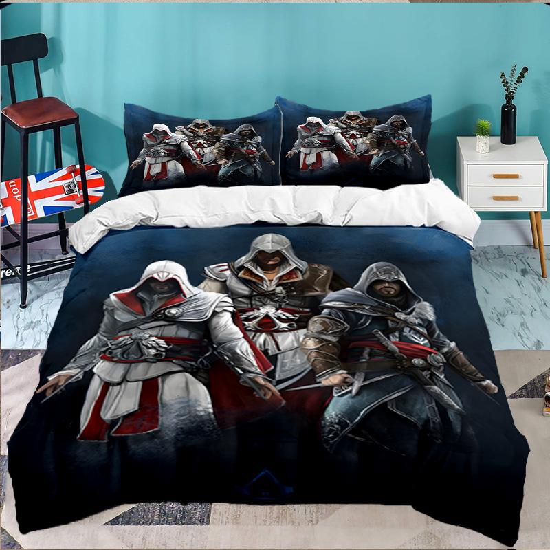 3PCS Assassin-Creed Bedding Set,Including 1pc Duvet Cover And 2pcs Pillowcases Perfect for Bedroom, Dormitory, Large Size Fan Christmas Gift