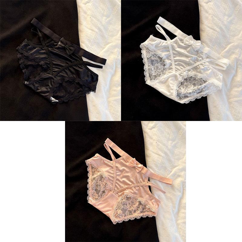 Lace Satin Low Waist Women's Briefs - Sexy French Style with Thin Straps