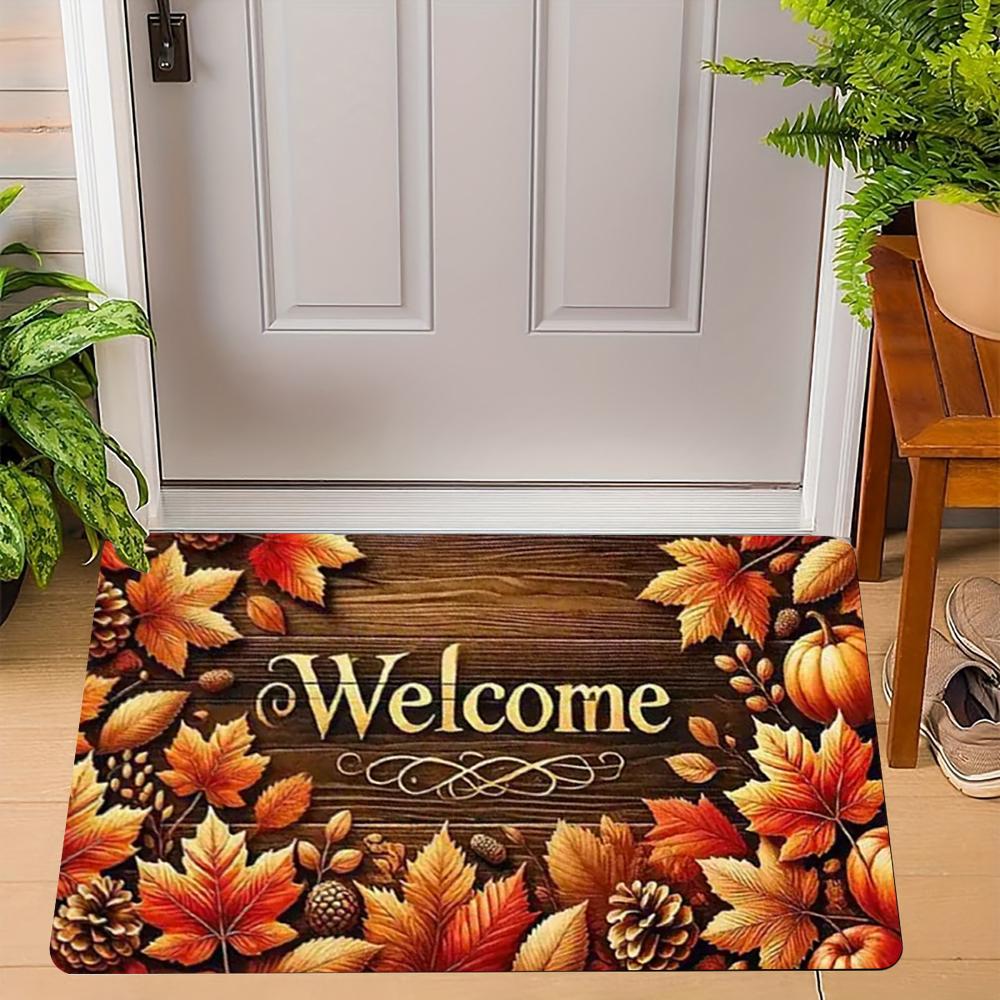 Autumn Maple Leaves Welcome Rug Doormat Machine Washable Carpet For Living Room Bedroom Kitchen And Laundry Rug Floor Mat