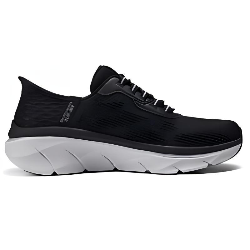 Skechers D'Lux Walker 2.0 Slip-Ins Men Fabric Synthetic Leather Cushioned Running Shoes Black Gray 232446-BKGY