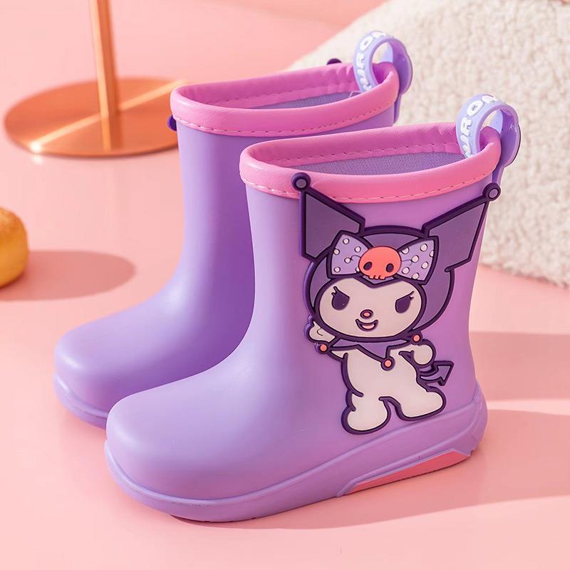 

Children s Rain Boots with Fleece Lining Kuromi Cinnamoroll Hello Kitty Girls Rain Boots Non-Slip Kids Rubber Shoes 200Code【Inner Length20C