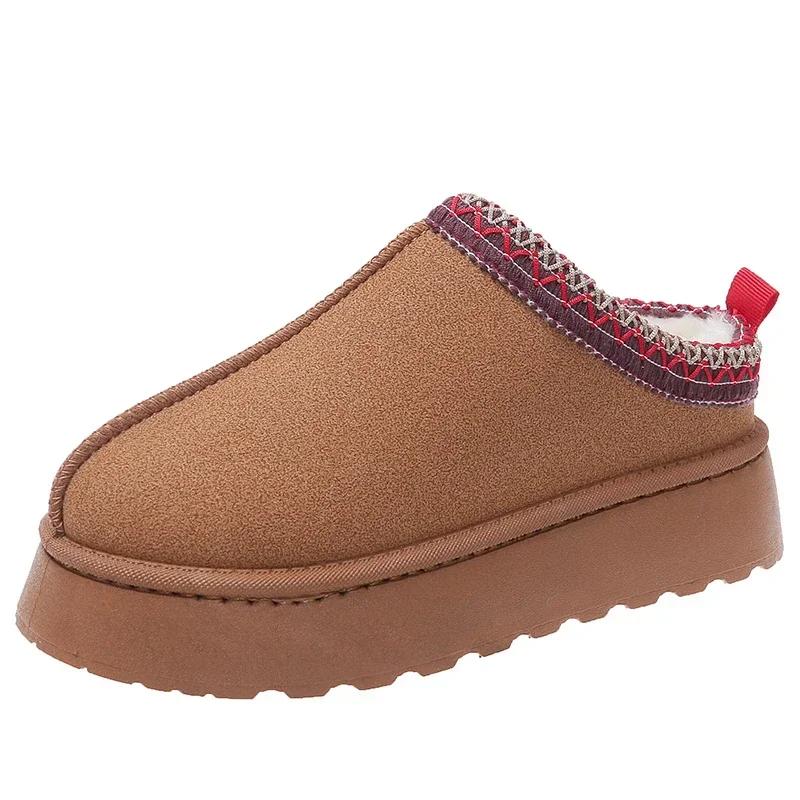 Značkové krátké plyšové teplé ploché pantofle na platformě semišové kotníkové sněhule dámské zimní kotníkové boty pro ženy