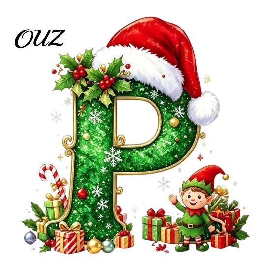 Durable Hanging Letter Decoration 26 Alphabet Christmas Ornament, Personalized Letters Acrylic Tree with Santa Hat Pendant And Elf Boy for Xmas Mantel