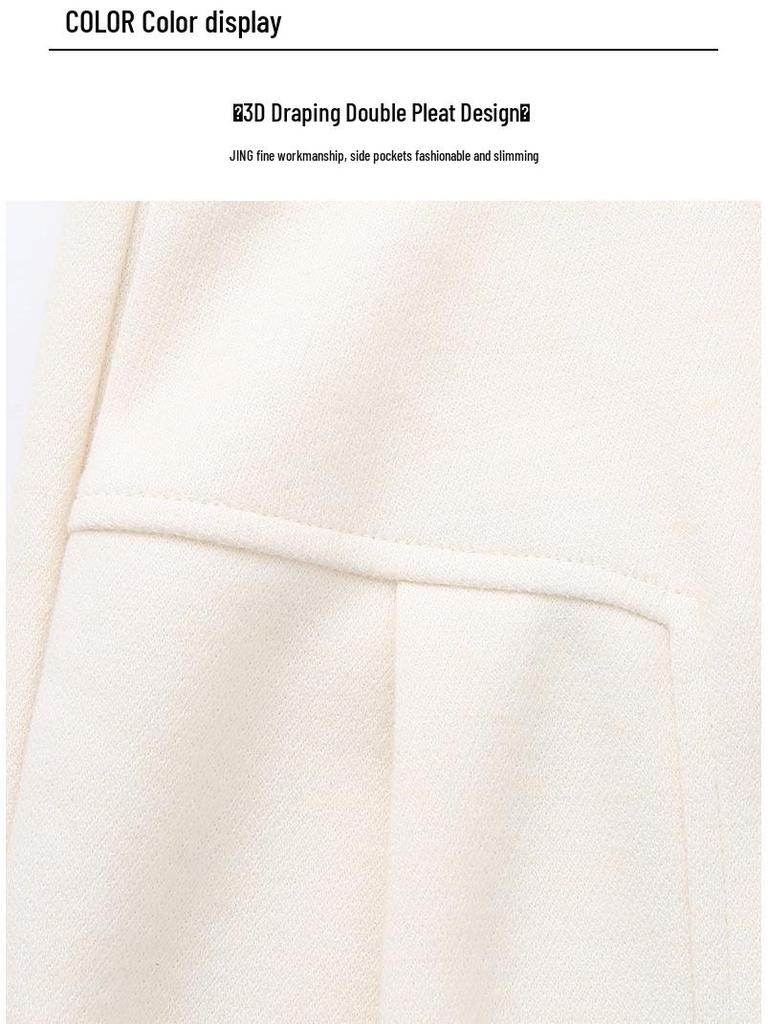 Aixuan Off-White Wool Wide-Leg Casual Pants - Women's High-End Straight-Leg Draped Pants for Autumn 2025
