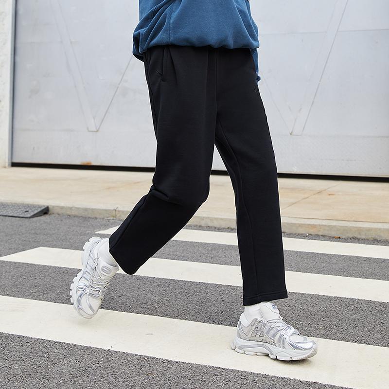Li Ning Solid Color Logo Embroidered Straight Leg Casual Pants Women Bottoms Black AKLRA16-1