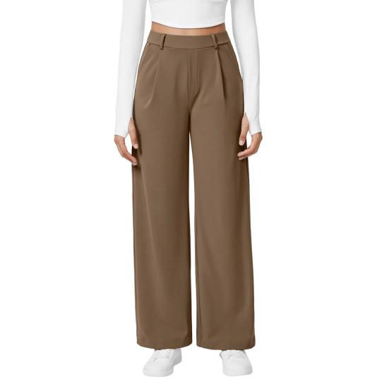 Women Pants, High Waist Wide Leg Business Casual Trousers, Pure Color Suit Pants with Side Pockets, Wrinkle Resistant Work Weekend Wear