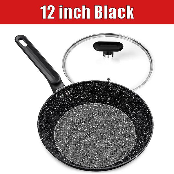 12-inch Nonstick Frying Pan Cooking Skillet with Lid No Toxic Egg Omelette Frying Pan Wok Pan with Heat-Resistant Handle