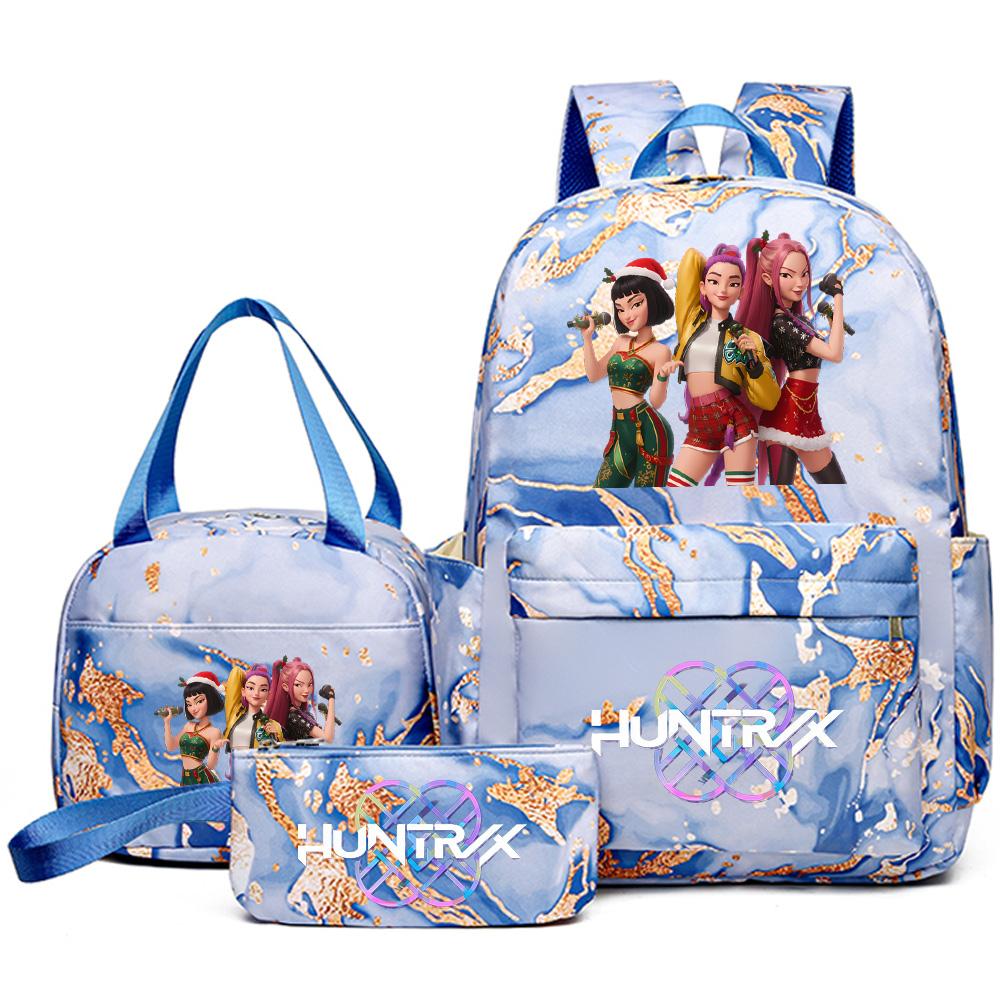 3Pcs/set Christmas K-pop Printed Backpack Handbag Pencil Case for Teenager Student Girl Boy Bookbag Schoolbag Women Large Capacity Travel Bag Kid Gift