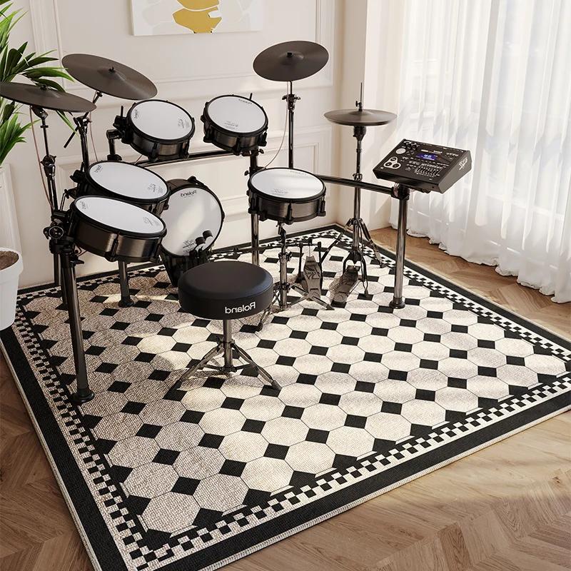 Moderner Wohnzimmerteppich Heimdekoration Mode Luxus Trommel Abstraktes Musiksymbol Schwarz Weiß Kariert Große Fläche Schlafzimmer Dekor Teppiche