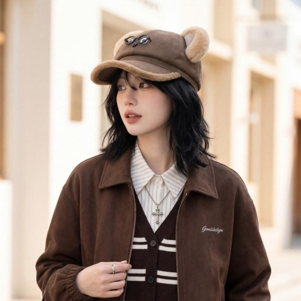 Thickened Baseball Hat Cartoon Bear Beret Hat Cute Octagonal Cap