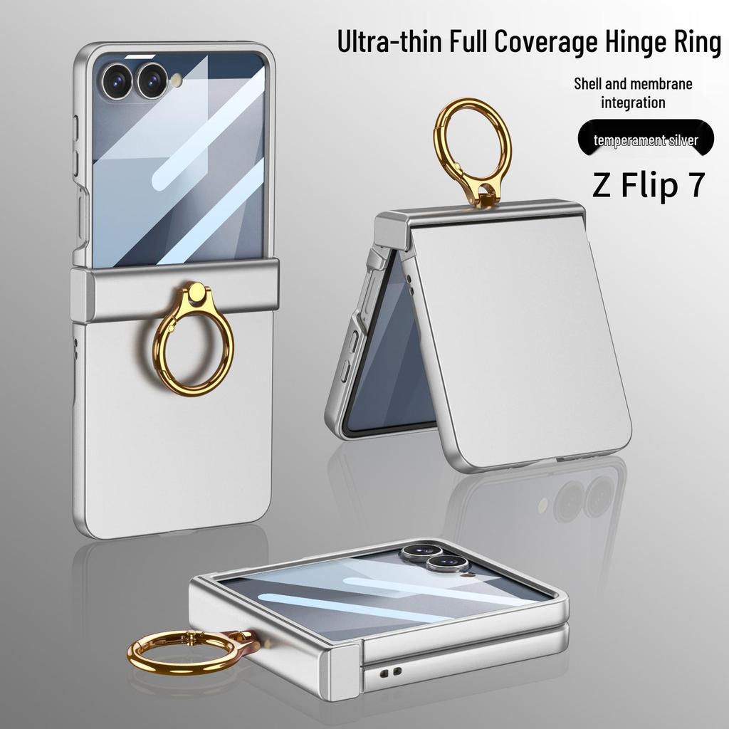 Samsung Z Flip7 Full-Cover Solid Color Case with Hinge Protection and Built-In Ring Stand