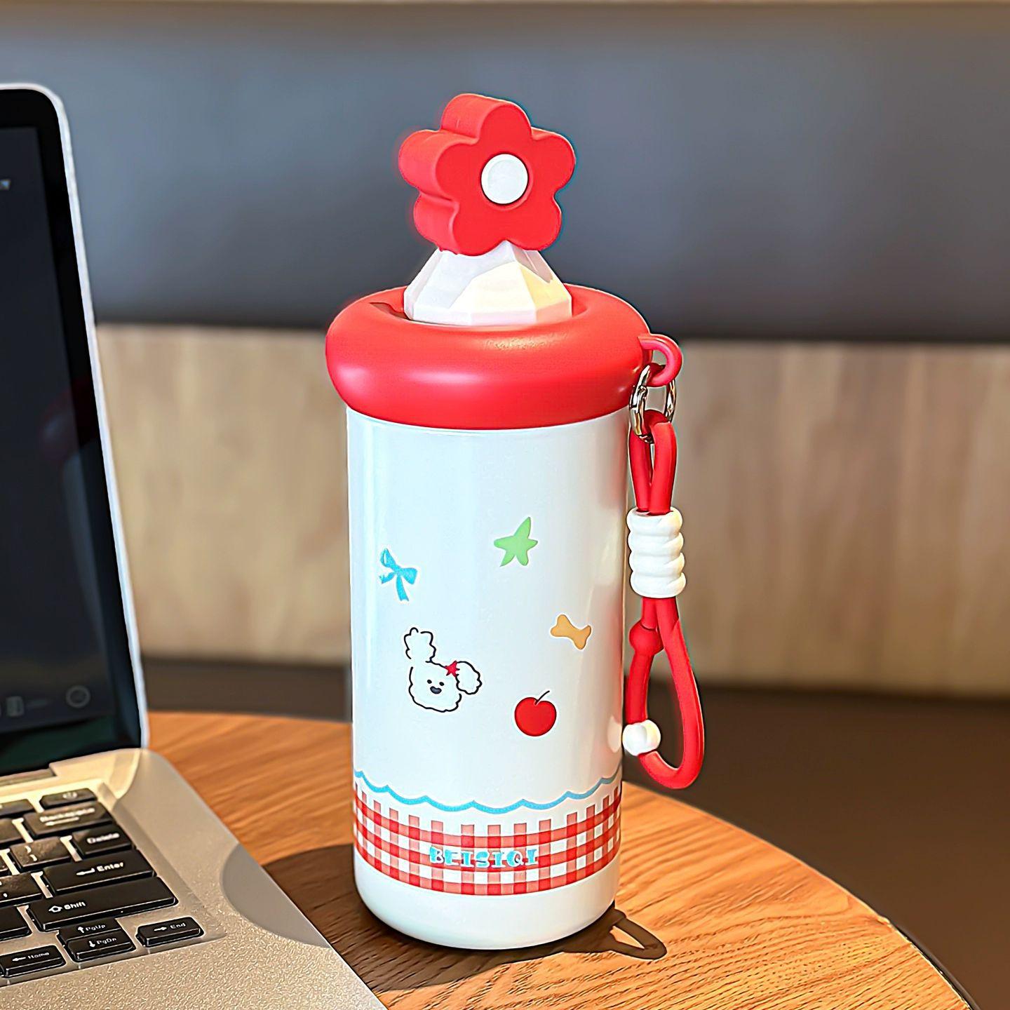 

Please straw thermos cup 316 student stainless steel water cup strap high value girls large capacity portable coffee 600ml