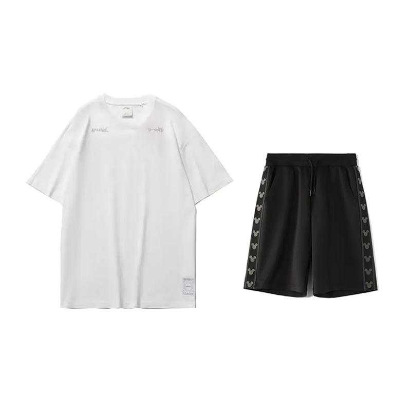 

Li-Ning Colorful Letter Print Pullover Short Sleeve T-Shirt Comfortable Skin-Friendly Versatile Shorts Casual Sports Set YHSU219-1+YKSV129-2 XL