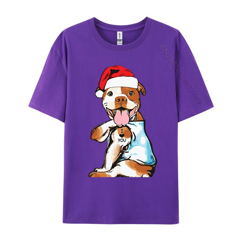 Cute Christmas Pitbull Dog Tshirts Vintage Top Tshirts Tops  Tees New Arrival Cotton Printed On Party Mens