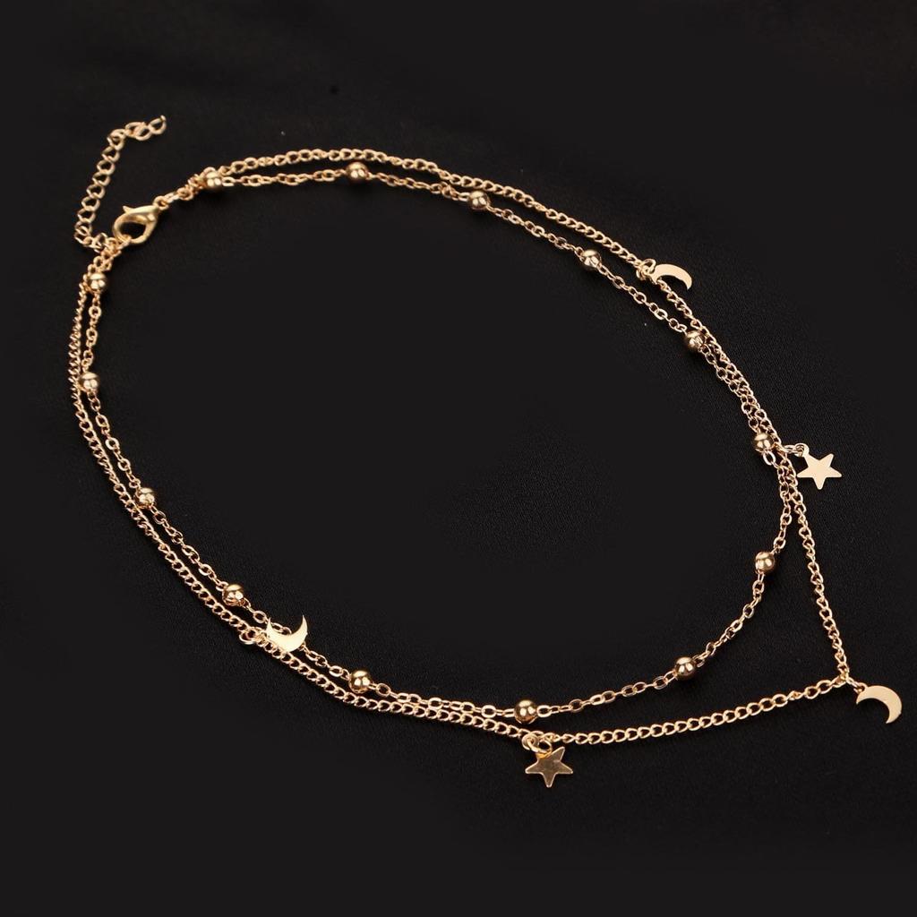 Star Moon Charm Necklace Layering Chain Choker for Women