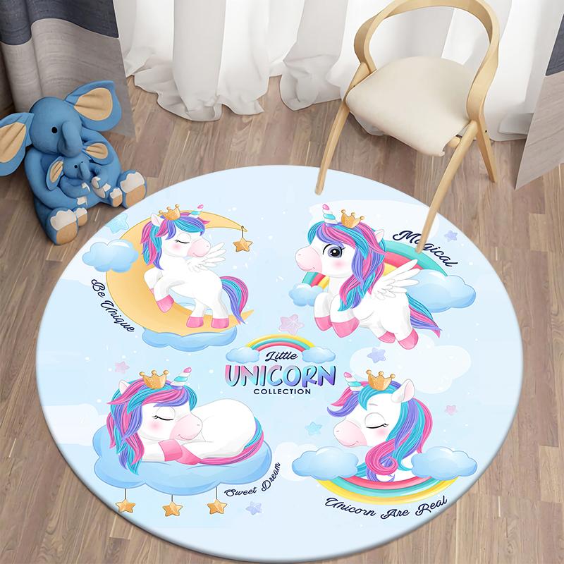 Unicorn Kids Rugs for Living Room Rugs Kids Animal Rugs Kids Games Round Rugs In Kids Room Home Decor Floor Mats
