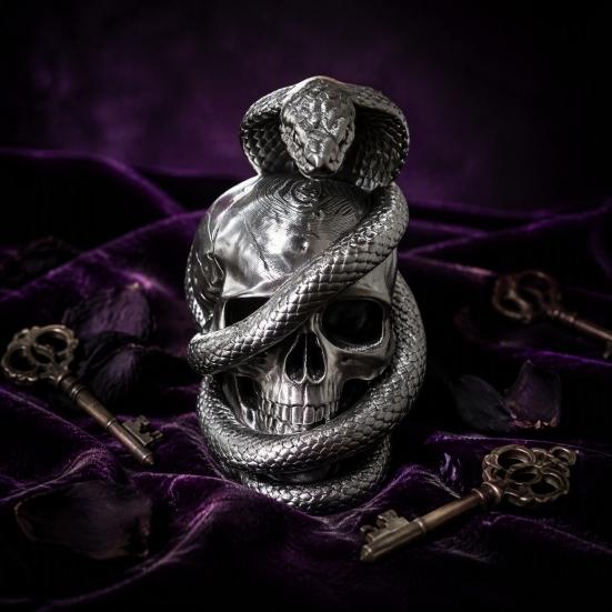 Gothic Skull Ornaments 3D Printed And Snake Figurine, Art Sculpture, Creative Unique Occult Style Gifts Skeleton Statue Ornament for Halloween