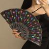 Decorative Sequin Fan Embroidery Fan Chinese Style Folding Fan Peacock Fans Sequin Dance Fan Hand Heldfan Performance Props