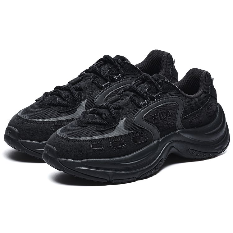 Fila Arch Fabric Synthetic Leather Retro Sports Versatile Thick Sole Wear-Resistant Height Increasing Low-Top Casual Shoes F12W241118FBK