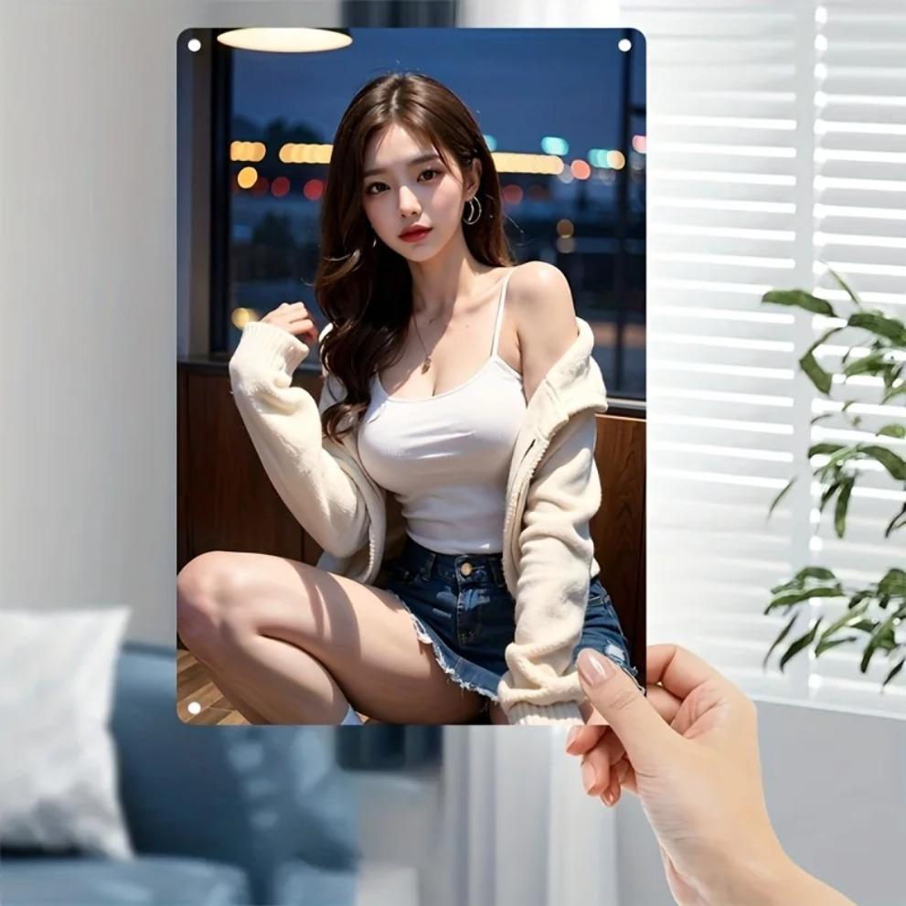 Korean Iron Wall Art Metal Face Poster, Minimalist 2D Decor for Room Cafe Bar, Easy Mounting