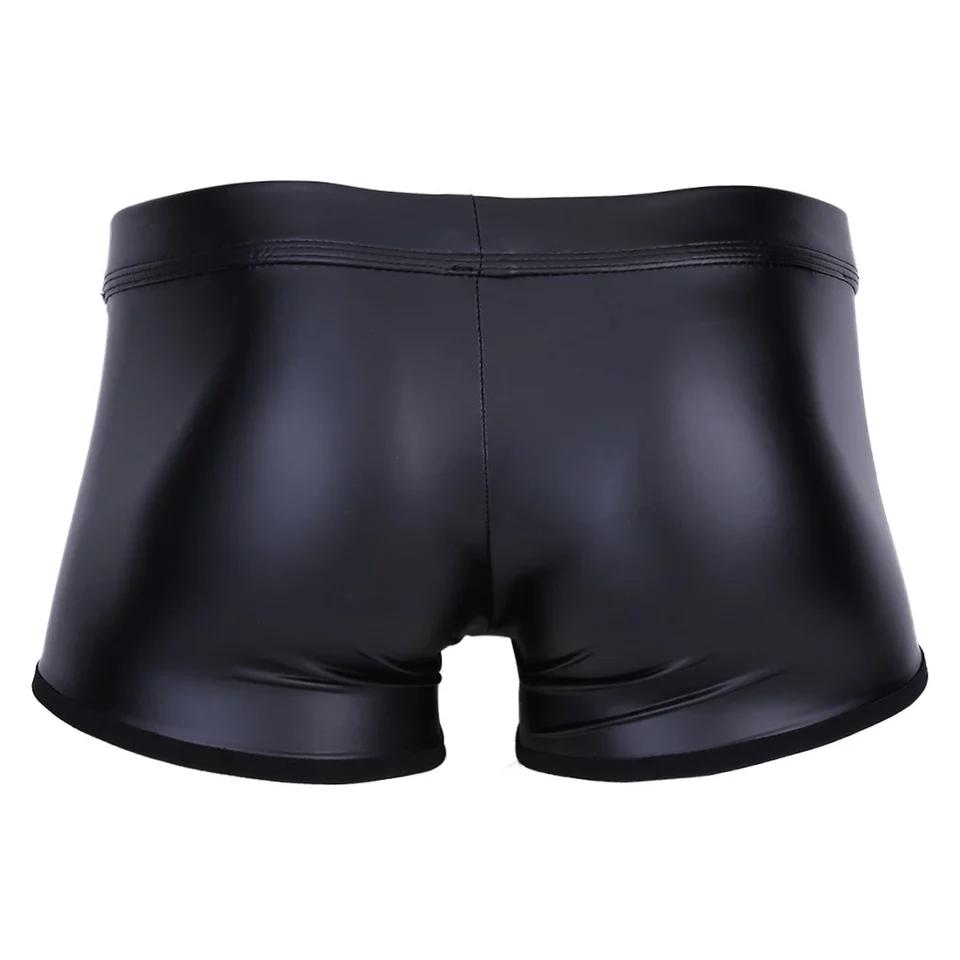Menn Sexy Mykt Skinn Korte Bukser For Sex Latex Slire Undertøy Sexy Underdel Mannlig Lakklær Fetisj Boksershorts Hot Pants Sexi
