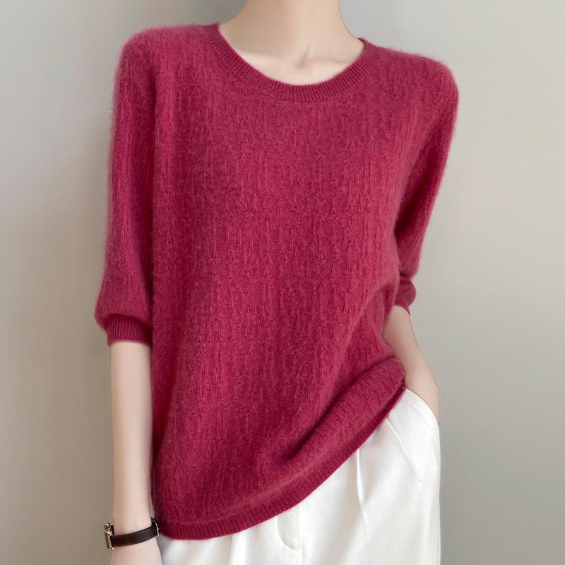 Top Tricotat Jacquard Ajour cu Gât Rotund pentru Femei - Colecția de Primăvară Timpurie și Toamnă