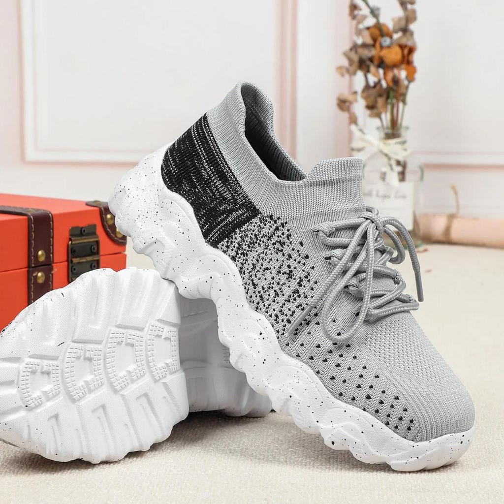 Atmungsaktive Plateau-Sneaker Gestrickte klobige Schuhe für Damen Herren Freizeitschuhe Trendige Socken-Schuhe Rutschfest Verschleißfest
